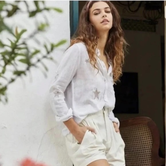 Rails Charli White Rose Gold Embroidered Star Button Down Blouse - Picture 12 of 12